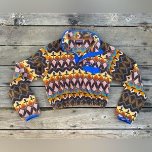 Patagonia Cute Cropped Fleece Pullover Sweatshirt - Size Large - Brown Blue Pink